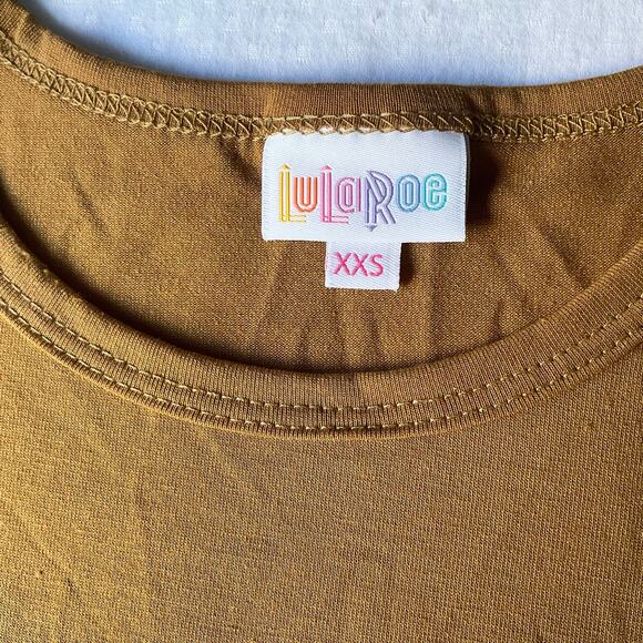 Lularoe Women’s Short Sleeve Screw Neck Midi Dress size XXS,Solid Mustard Yellow - Picture 4 of 7